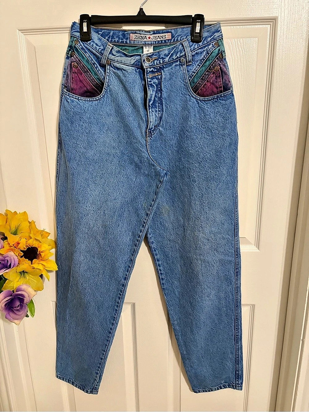Zena Jeans Color Block Blue & Purple Waist 13